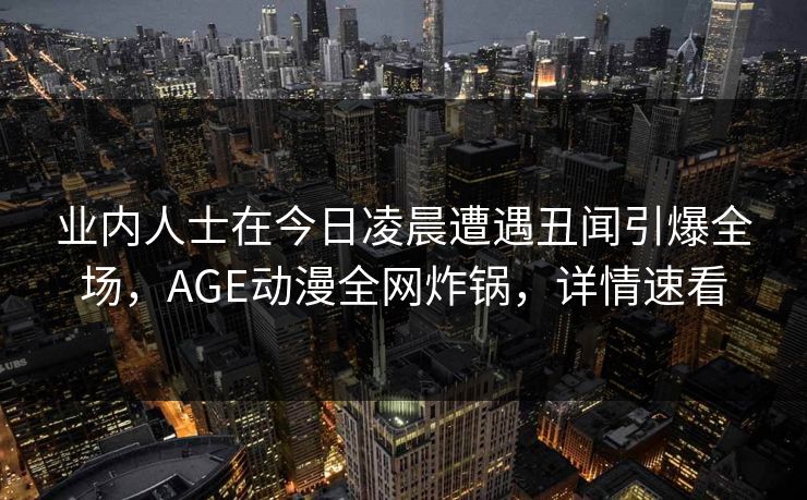 业内人士在今日凌晨遭遇丑闻引爆全场，AGE动漫全网炸锅，详情速看