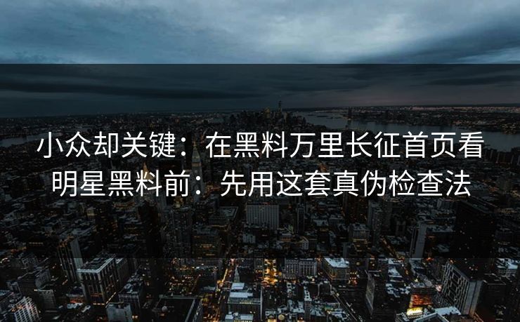 小众却关键：在黑料万里长征首页看明星黑料前：先用这套真伪检查法